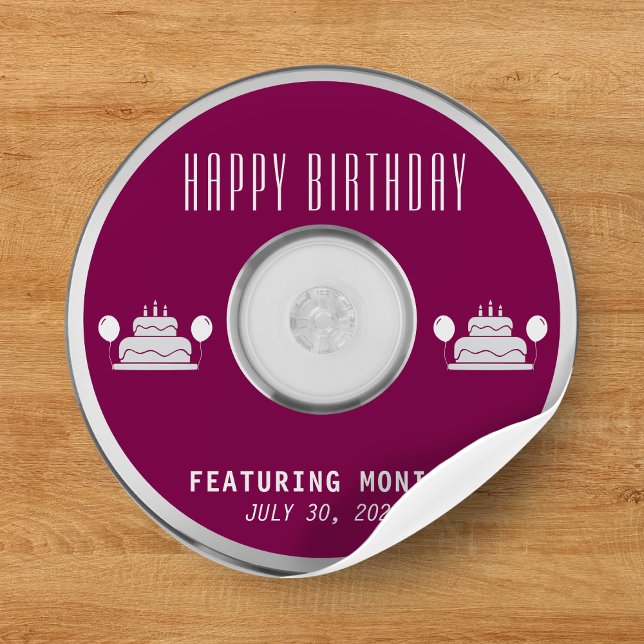 Pegatina Redonda Fiesta de cumpleaños feliz de CD de música (Music CD Happy Birthday Party Classic Round Sticker
)