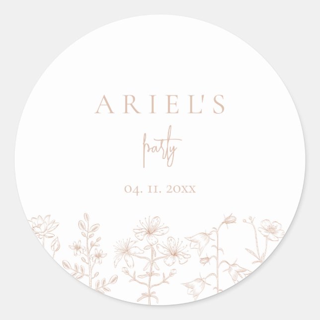 Pegatina Redonda Fiesta de cumpleaños floral elegante simple (Anverso)