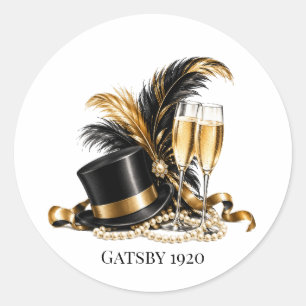Pegatina Redonda Fiesta de cumpleaños Gatsby 1920 negro y dorado