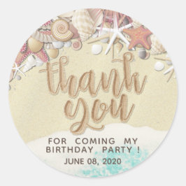 Pegatina Redonda Fiesta de Cumpleaños Gracias Mar Starfish Playa de