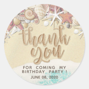 Pegatina Redonda Fiesta de Cumpleaños Gracias Mar Starfish Playa de