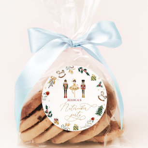 Pegatina Redonda Fiesta de cumpleaños infantil bailarina Cascanuece