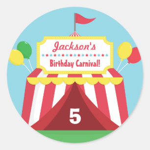 Pegatina Redonda Fiesta de Cumpleaños Infantil con Tema de Carnaval