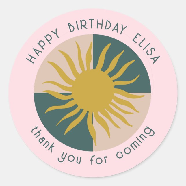 Pegatina Redonda Fiesta de Cumpleaños junto al Mar Moderno Divertid (Anverso)