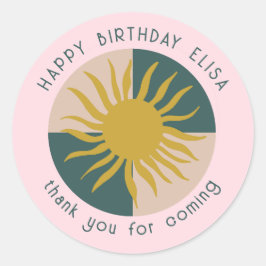 Pegatina Redonda Fiesta de Cumpleaños junto al Mar Moderno y Divert