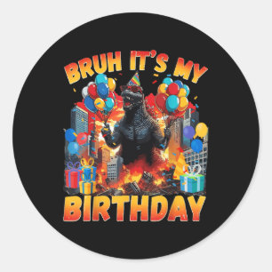 Pegatina Redonda Fiesta de Cumpleaños Kaiju Japón Monstruo Dinosaur