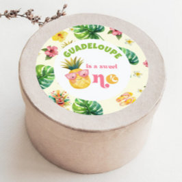 Pegatina Redonda Fiesta de cumpleaños luau tropical Aloha Sweet One