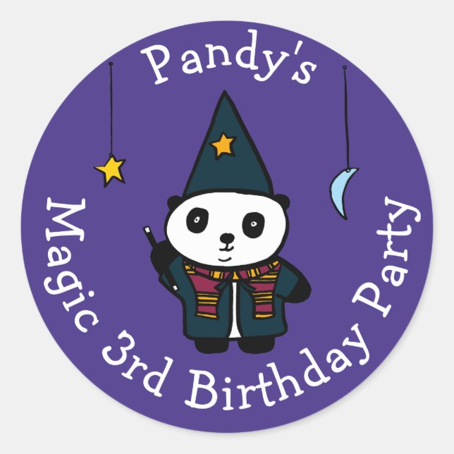 Pegatina Redonda Fiesta de Cumpleaños Mágica de Pandy el Panda Pers (Anverso)