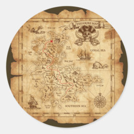 Pegatina Redonda Fiesta de Cumpleaños Mapa del Tesoro Antiguo Pirat