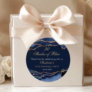 Pegatina Redonda Fiesta de Cumpleaños Moderna 30 Sombras de Azul