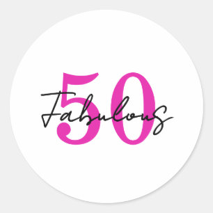 Pegatina Redonda Fiesta de cumpleaños moderna de 50 años y fabulosa