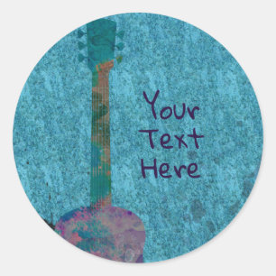 Pegatina Redonda Fiesta de Cumpleaños Musical de Guitarra Acuarela 