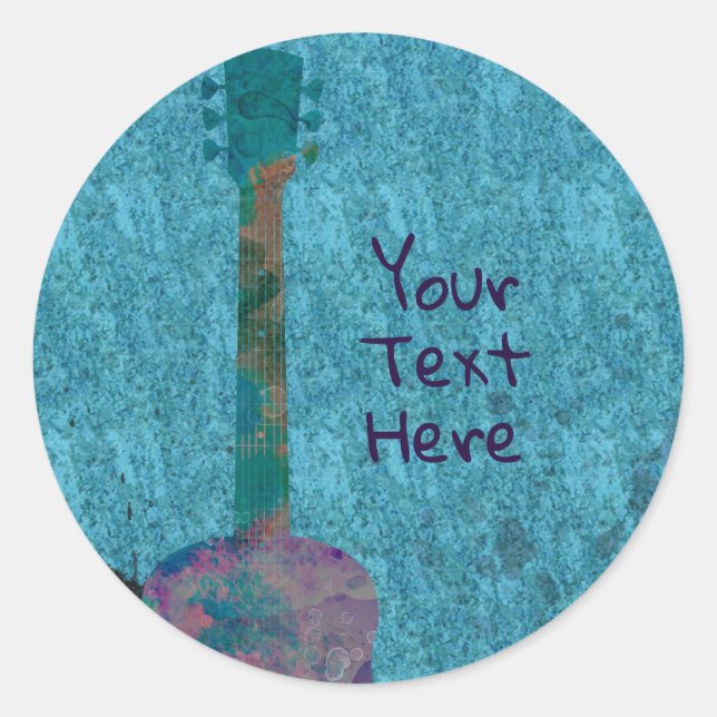 Pegatina Redonda Fiesta de Cumpleaños Musical de Guitarra Acuarela  (Anverso)