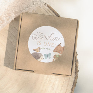 Pegatina Redonda Fiesta de cumpleaños neutral de los animales de Wo