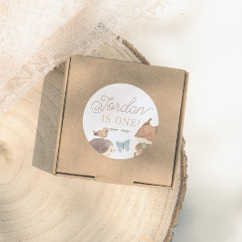 Pegatina Redonda Fiesta de cumpleaños neutral de los animales de Wo