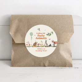 Pegatina Redonda Fiesta de cumpleaños neutral para los animales Fie