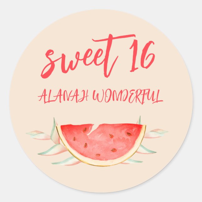 Pegatina Redonda Fiesta de cumpleaños número 16 en Hawái tropical (Anverso)