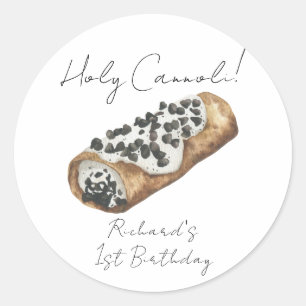 Pegatina Redonda Fiesta de cumpleaños número 1 de Cannoli acuarela
