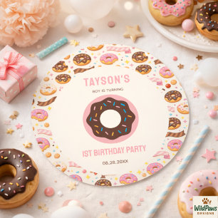 Pegatina Redonda Fiesta de Cumpleaños número 1 de Sweet One Donut  