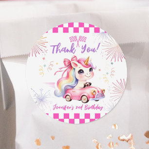 Pegatina Redonda Fiesta de cumpleaños número 2 de niña con coche ro