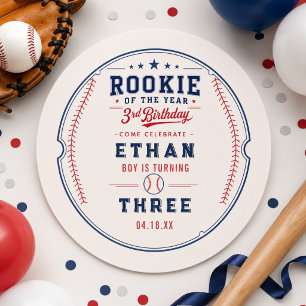 Pegatina Redonda Fiesta de cumpleaños número 3 de béisbol Novato de