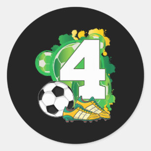 Pegatina Redonda Fiesta de cumpleaños número 4 con tema de fútbol p