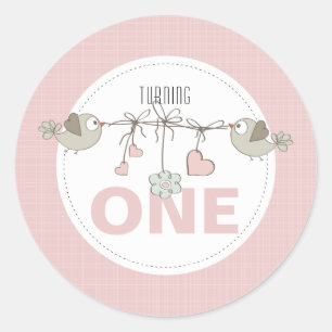 Pegatina Redonda Fiesta de cumpleaños número uno