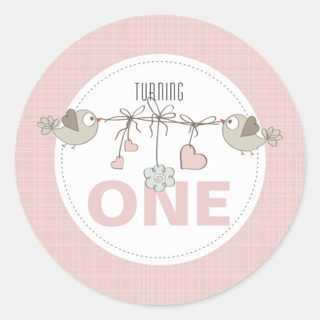 Pegatina Redonda Fiesta de cumpleaños número uno (Anverso)