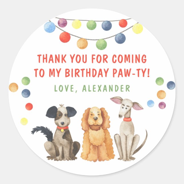 Pegatina Redonda Fiesta de cumpleaños número uno de perro acuarela  (Anverso)