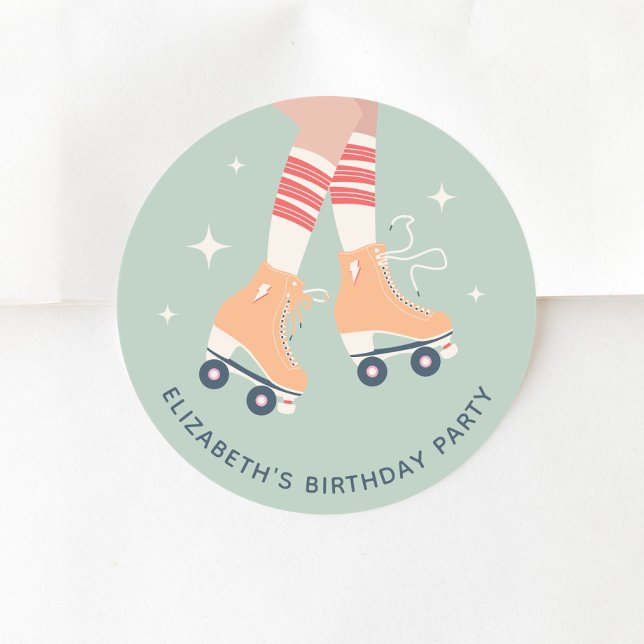 Pegatina Redonda Fiesta de cumpleaños para el patinaje sobre ruedas (Subido por el creador)