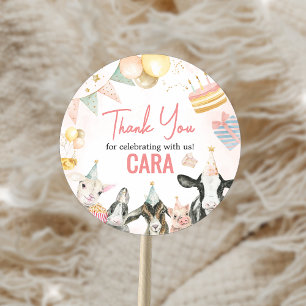 Pegatina Redonda Fiesta de cumpleaños para los animales Fiestas de 