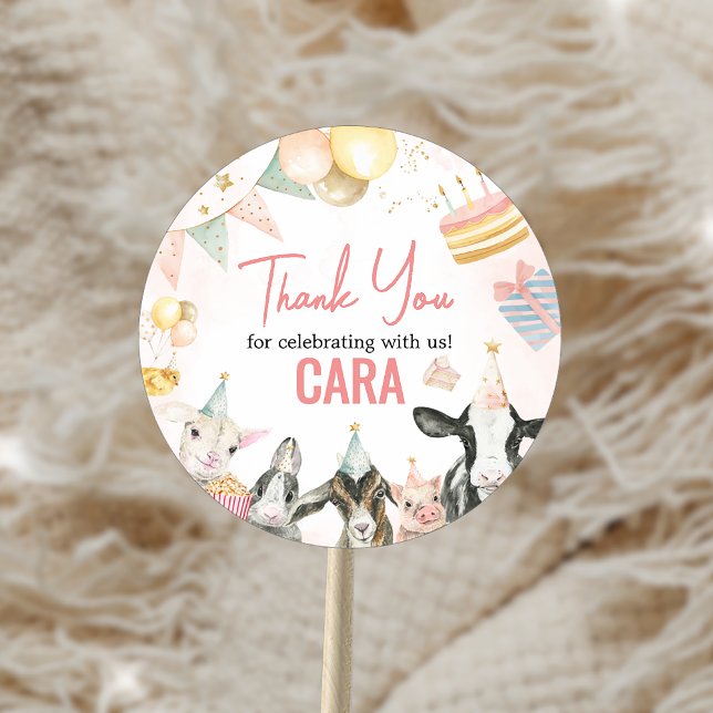 Pegatina Redonda Fiesta de cumpleaños para los animales Fiestas de  (Animals Farm Party Birthday Party Sticker)