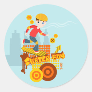 Pegatina Redonda Fiesta de cumpleaños para niños de graffiti skateb