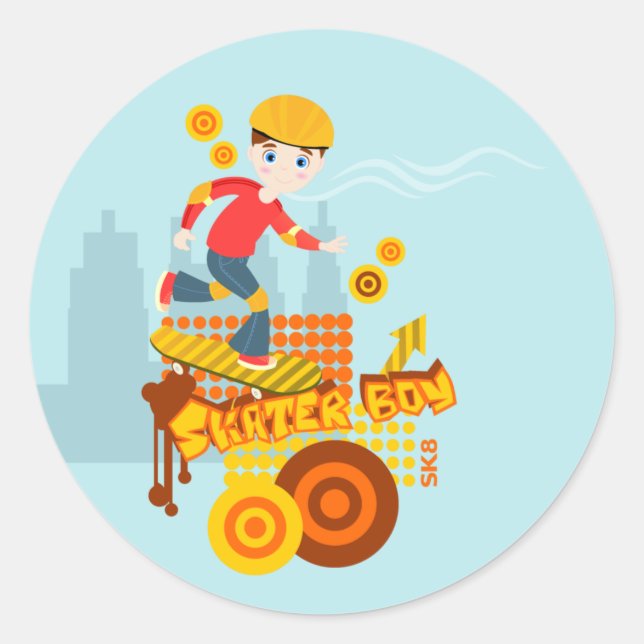 Pegatina Redonda Fiesta de cumpleaños para niños de graffiti skateb (Anverso)