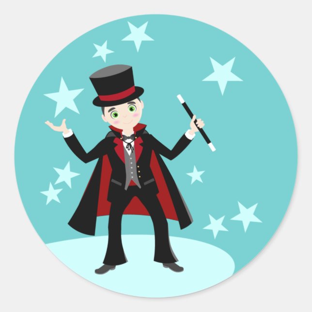 Pegatina Redonda Fiesta de cumpleaños para niños magos (Anverso)