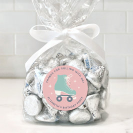 Pegatina Redonda Fiesta de cumpleaños para patinar sobre patinaje s