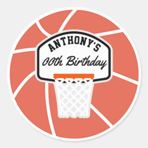 Pegatina Redonda Fiesta de cumpleaños personalizada de baloncesto