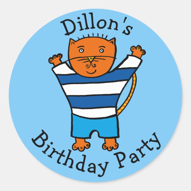 Pegatina Redonda Fiesta de cumpleaños personalizada de Dillon el ga (Anverso)
