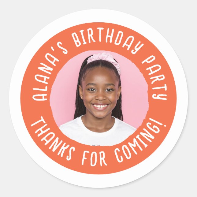 Pegatina Redonda Fiesta de cumpleaños personalizada Gracias por (Anverso)