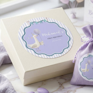 Pegatina Redonda Fiesta de Cumpleaños Personalizada para Niños Purp