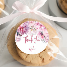 Pegatina Redonda Fiesta de cumpleaños Pink peonies acuarela gracias