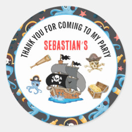 Pegatina Redonda fiesta de cumpleaños pirata