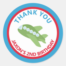 Pegatina Redonda Fiesta de cumpleaños por avión gracias