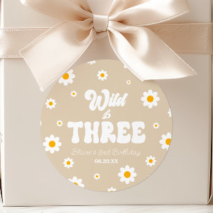 Pegatina Redonda Fiesta de cumpleaños Retro Daisy Flower Wild & Thr