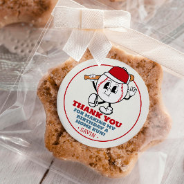 Pegatina Redonda Fiesta de cumpleaños Retro de Béisbol personalizad