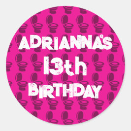 Pegatina Redonda Fiesta de Cumpleaños Rosa del Inodoro Skibidi