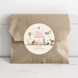 Pegatina Redonda Fiesta de cumpleaños rosado para animales Fiestas 