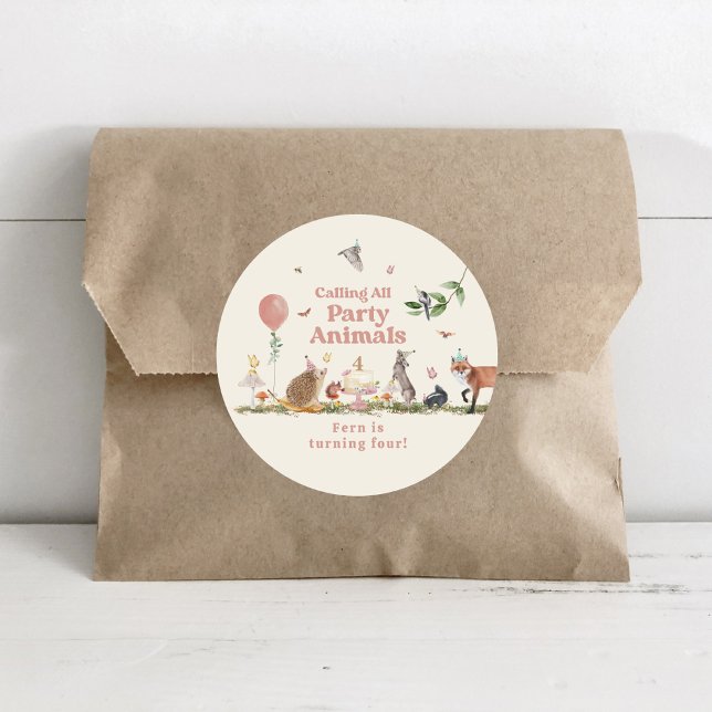 Pegatina Redonda Fiesta de cumpleaños rosado para animales Fiestas  (Subido por el creador)