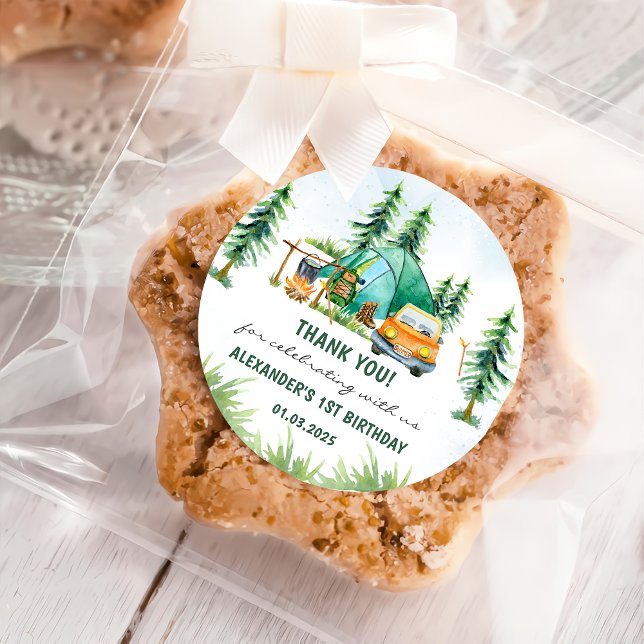 Pegatina Redonda Fiesta de Cumpleaños Rústico de la Montaña Camping (Subido por el creador)