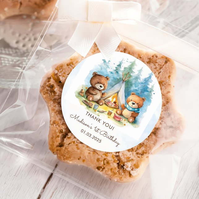 Pegatina Redonda Fiesta de Cumpleaños Rústico de la Montaña Camping (Subido por el creador)